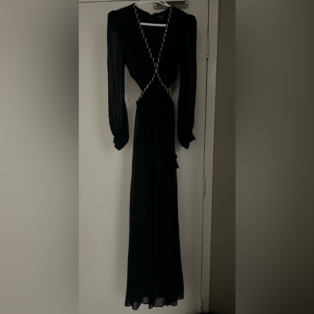 New Marciano Guess Black Maxi Dress with Chain Detail and side cut out